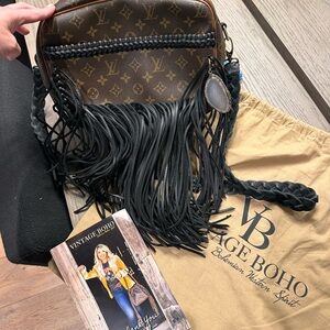Vintage Boho Crossbody Bag with Black Fringe